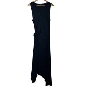 Ted Baker London Giullia Black Midi Dress Sleeveless Side Tie Stretchy Sz 3 US 8